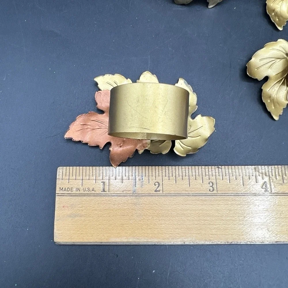 8 Metal Maple Leaf Napkin Rings Holders Brown/Gold-Tone Colors Autumn Fall